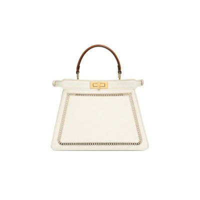 FENDI FABRIC VITELLO AJOUR EMBROIDERED MEDIUM PEEKABOO I SEE U GREZZO CUOIO 8BN321AAYOF189S (33*25*12cm)